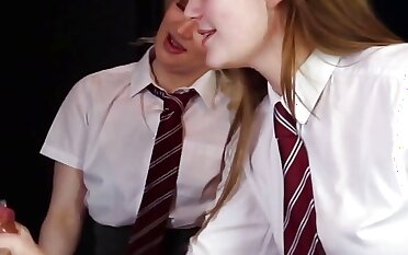 Two British 18-year-old college girls give a posh wank